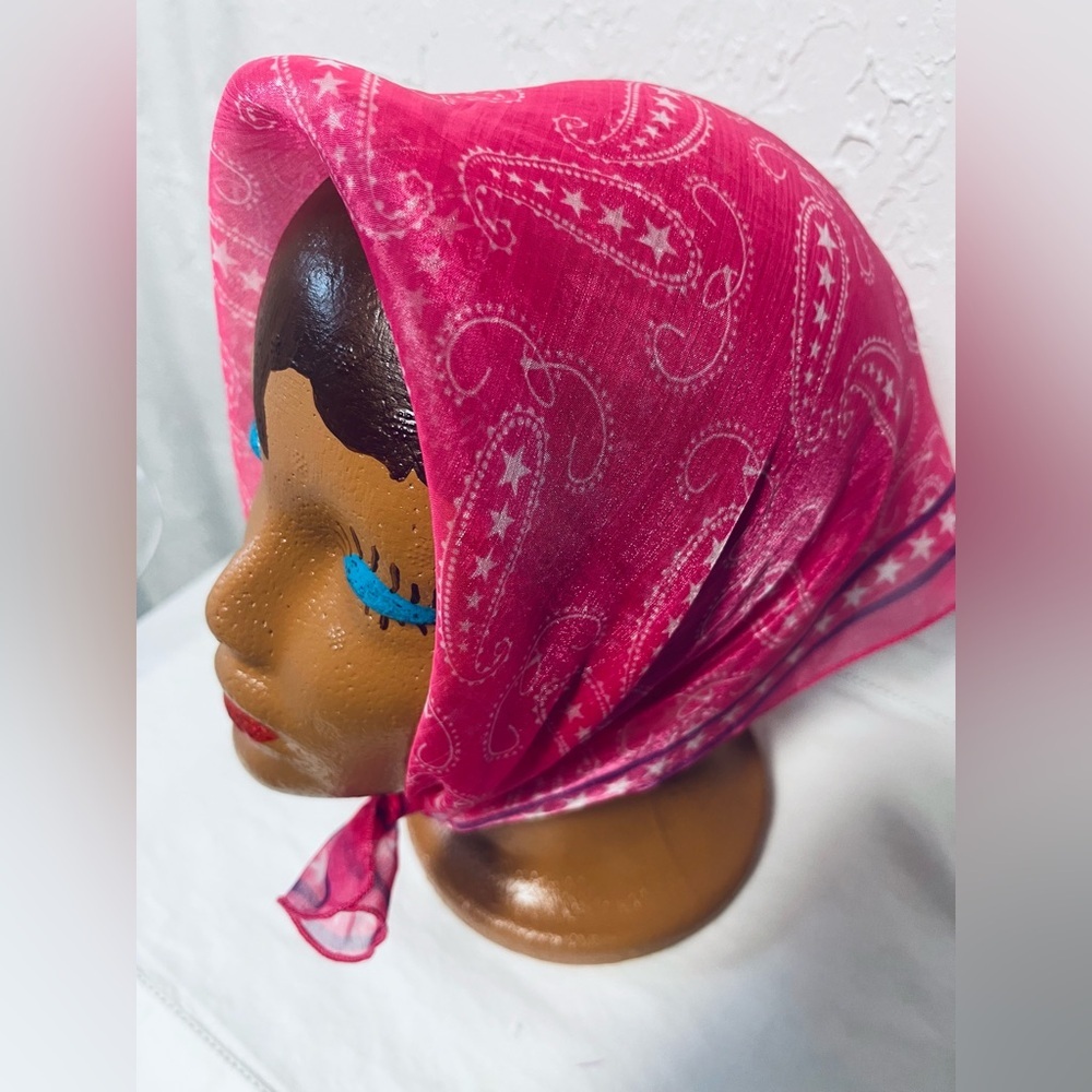 Bright Pink White Blue Paisley Nylon Scarf Bandana Neckerchief